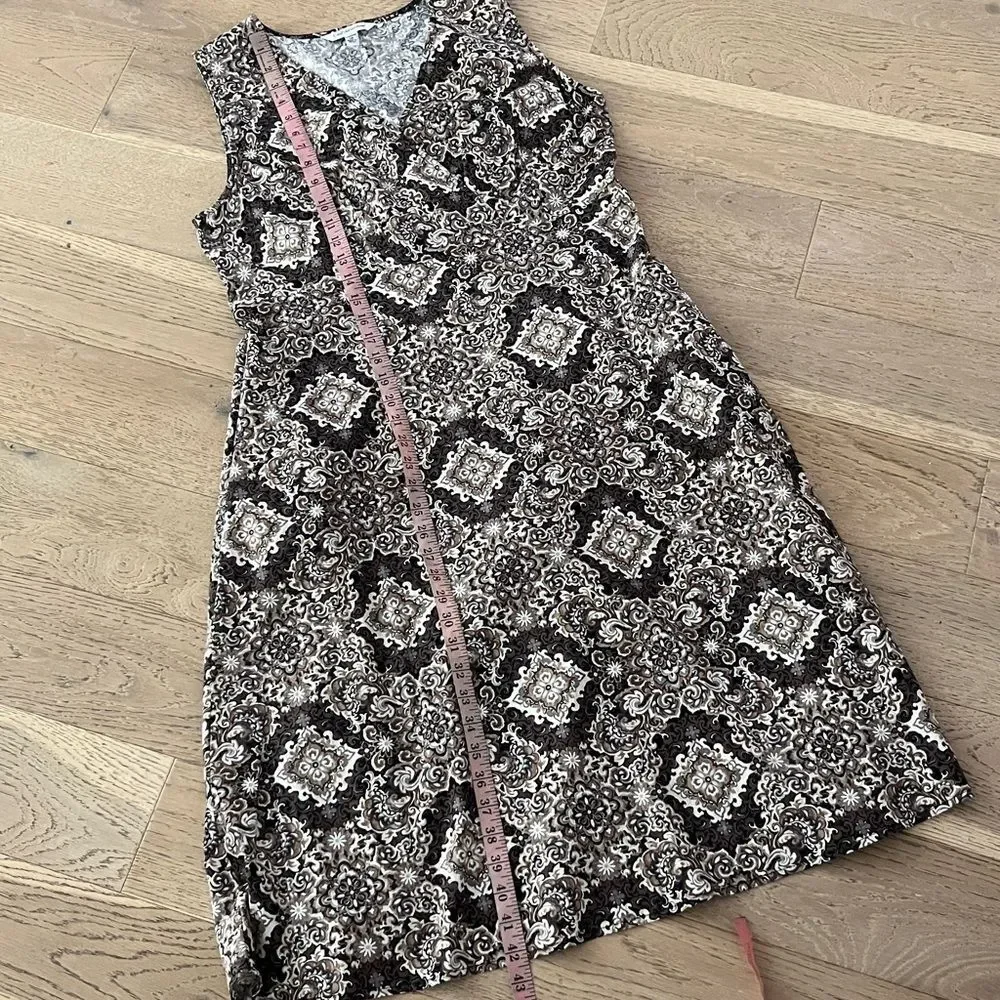 Croft & Barrow Brown Medallion Print Stretch Cotton Sleeveless Dress M-L